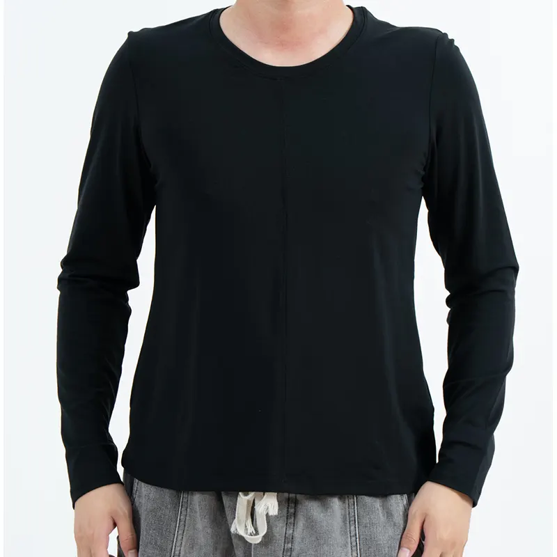 Svart Slim Fit T-shirt med rund hals och långa ärmar