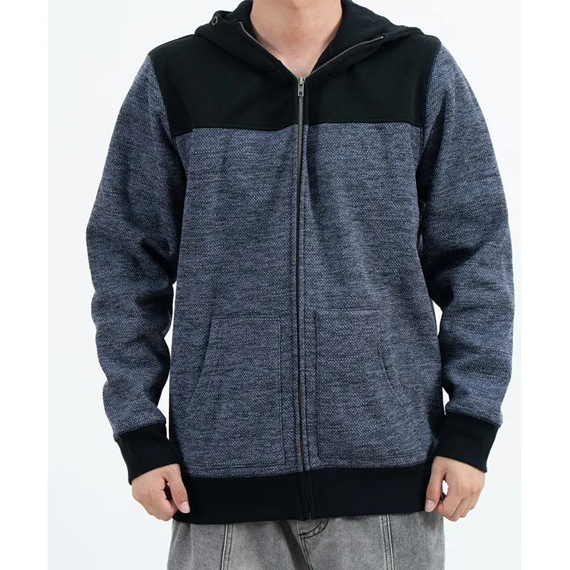 Blå-grå Zip-Up Hoodie med svarta axelpaneler