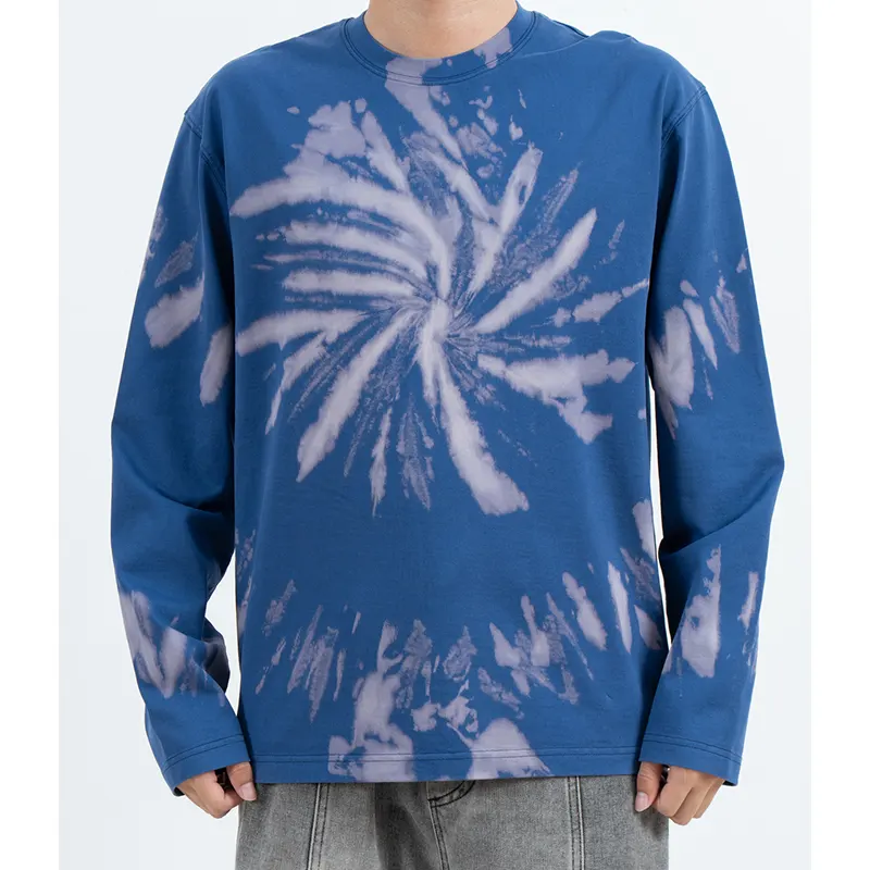 Blå långärmad T-shirt med Spiral Tie-Dye-effekt
