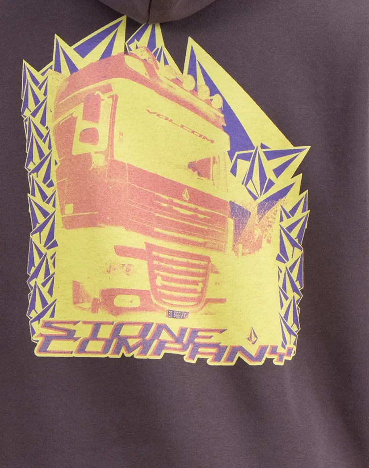 Pullover Hoodie with Kangaroo Pocket and Multicolor Truck Back Graphic