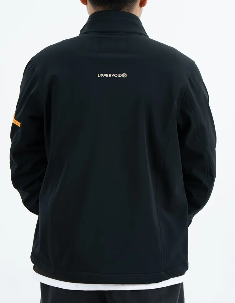 Black Stand Collar Outdoor Hardshell Jacket with Contrast Sleeve Stripe