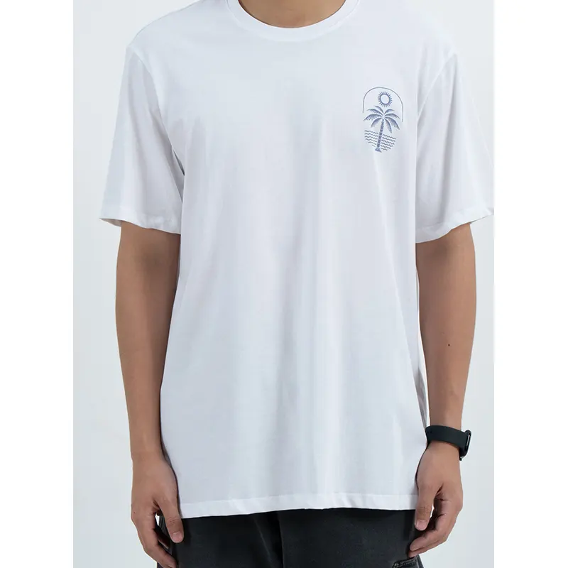 Avslappnad T-shirt med rund hals med palmbröst och rygggrafik